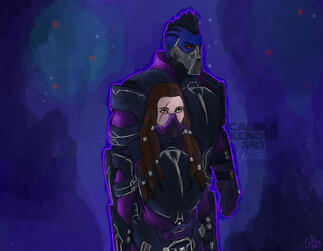 Color [Shading] (Full Body, Additional Character, Patterned Background)