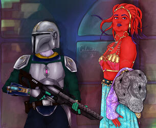 Full Illustration (Full Body, Additional Character, Armor/Detailed Clothing, Detailed Background)